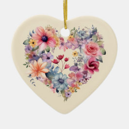 Gepersonaliseerd bericht Kleurrijke Floral Heart G Keramisch Ornament