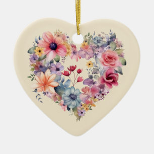 Gepersonaliseerd bericht Kleurrijke Floral Heart G Keramisch Ornament