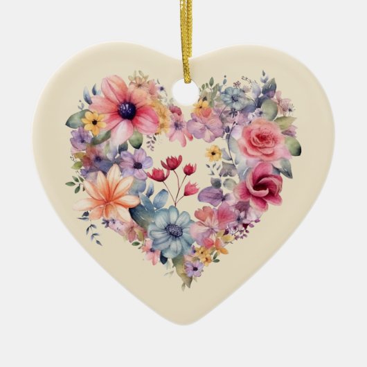 Gepersonaliseerd bericht Kleurrijke Floral Heart G Keramisch Ornament (Voorkant)