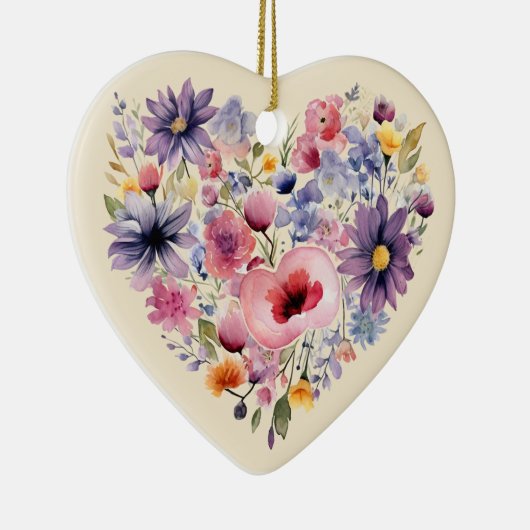 Gepersonaliseerd bericht Kleurrijke Floral Heart G Keramisch Ornament (Rechts)