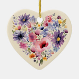 Gepersonaliseerd bericht Kleurrijke Floral Heart G Keramisch Ornament