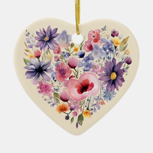 Gepersonaliseerd bericht Kleurrijke Floral Heart G Keramisch Ornament (Voorkant)