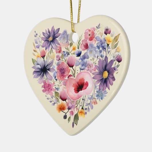 Gepersonaliseerd bericht Kleurrijke Floral Heart G Keramisch Ornament (Links)
