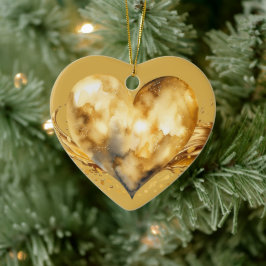Gepersonaliseerd bericht Kleurrijke "gouden" hart  Keramisch Ornament