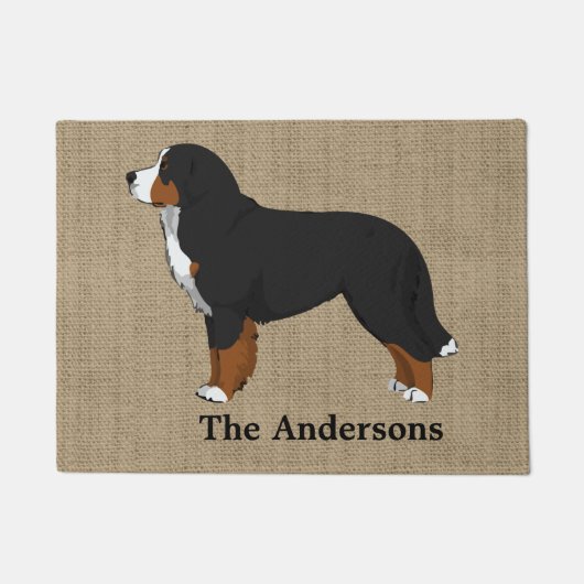 Gepersonaliseerd Bernese Mountain Dog Tan Burlap Deurmat (Voorkant)