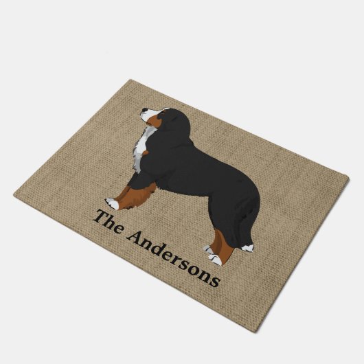 Gepersonaliseerd Bernese Mountain Dog Tan Burlap Deurmat (Schuin)