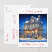 Gepersonaliseerd besneeuwd kersthuis briefkaart (Voorkant / Achterkant)