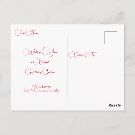 Gepersonaliseerd besneeuwd kersthuis briefkaart (Achterkant)