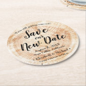 Gepersonaliseerd Bespaar onze nieuwe datumbruiloft Ronde Kartonnen Onderzetter (Gebogen)
