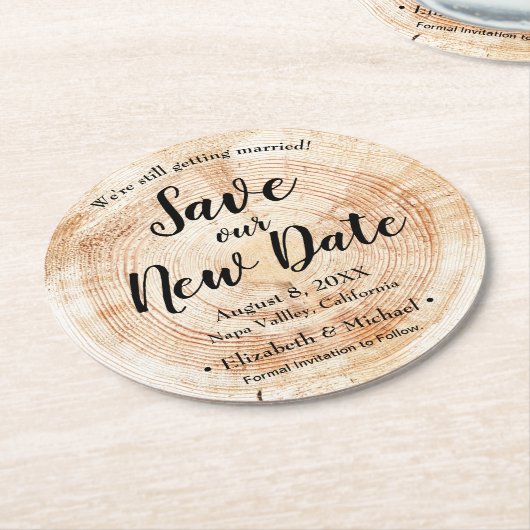 Gepersonaliseerd Bespaar onze nieuwe datumbruiloft Ronde Kartonnen Onderzetter (Gebogen)