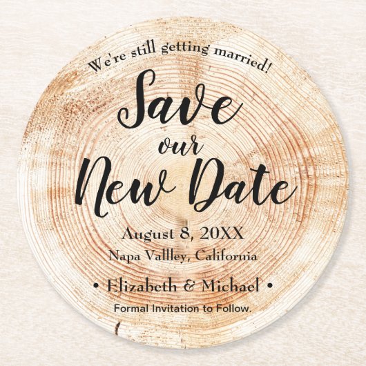 Gepersonaliseerd Bespaar onze nieuwe datumbruiloft Ronde Kartonnen Onderzetter (Voorkant)
