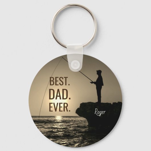 Gepersonaliseerd BESTE DAD EVER Fisherman Silhouet Sleutelhanger (Voorkant)