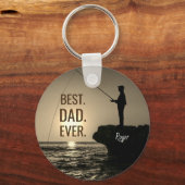 Gepersonaliseerd BESTE DAD EVER Fisherman Silhouet Sleutelhanger (Voorkant)