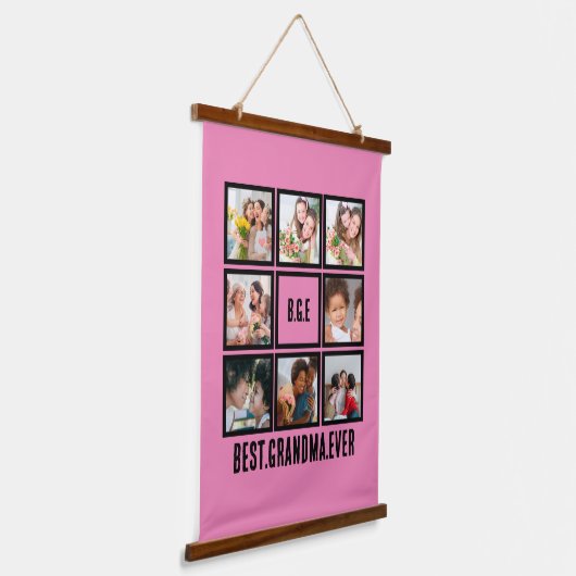 Gepersonaliseerd beste grootmoeder ooit 8 Foto col Hangend Wandkleed (Gebogen)