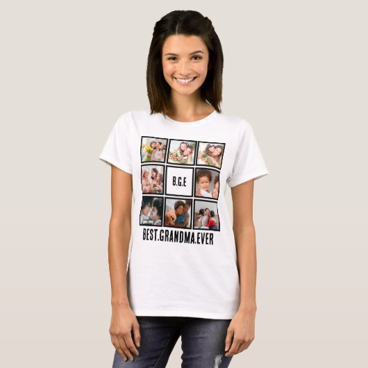 Gepersonaliseerd beste grootmoeder ooit 8 Foto col T-shirt (Voorkant volledig)