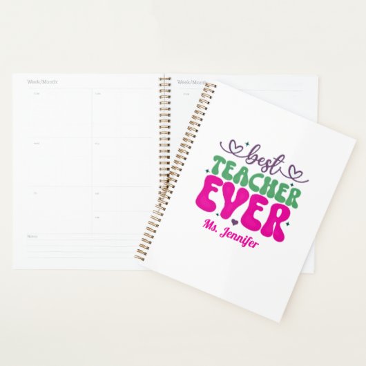 Gepersonaliseerd beste leraar ooit roze groen scri planner (Display)