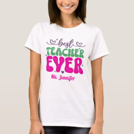 Gepersonaliseerd beste leraar ooit roze groen scri t-shirt