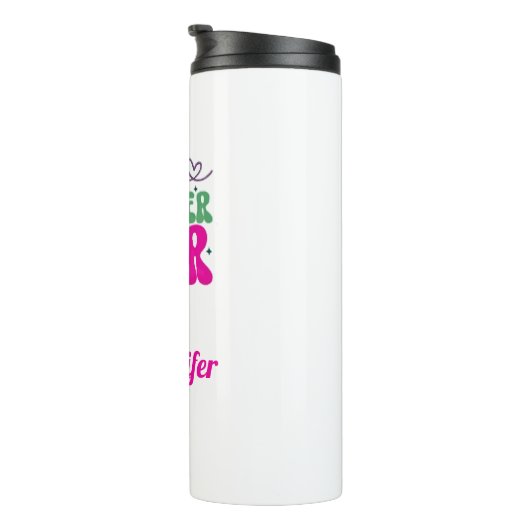 Gepersonaliseerd beste leraar ooit roze groen scri thermosbeker (Geroteerd rechts)