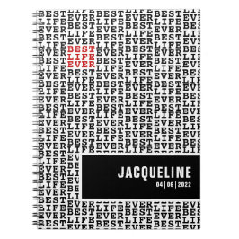 Gepersonaliseerd beste leven ooit zwart wit rood notitieboek