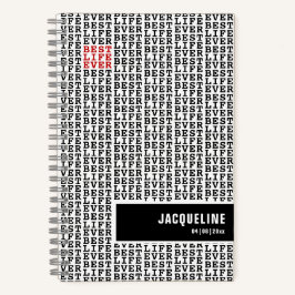 Gepersonaliseerd beste leven ooit zwart wit rood notitieboek