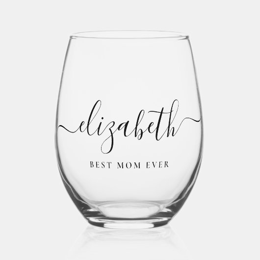 Gepersonaliseerd Beste Mam Ooit Script Monogram Wijnglas Zonder Voet (Voorkant)