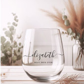 Gepersonaliseerd Beste Mam Ooit Script Monogram Wijnglas Zonder Voet