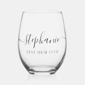 Gepersonaliseerd Beste Mam Ooit Script Monogram Wijnglas Zonder Voet (Voorkant)