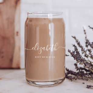Gepersonaliseerd beste mama ooit wit script monogr blikvorm glas