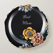 Gepersonaliseerd Beste Mum Floral Rond Kussen (Achterkant)