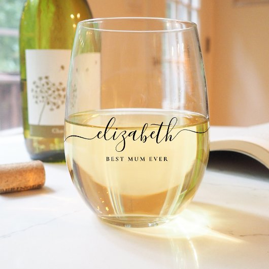Gepersonaliseerd Beste Mum Ooit Script Monogram Wijnglas Zonder Voet