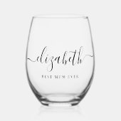 Gepersonaliseerd Beste Mum Ooit Script Monogram Wijnglas Zonder Voet (Voorkant)