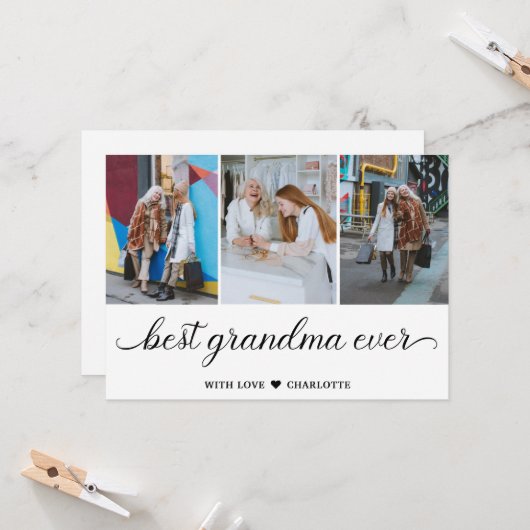 Gepersonaliseerd beste oma op 3 Foto Collage Kaart (Voorkant / Achterkant in situ)