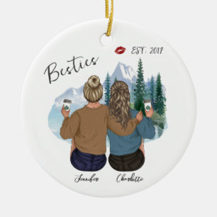 Gepersonaliseerd beste vriendenportret - Aangepast Keramisch Ornament