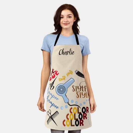Gepersonaliseerd bij de haarsalon schort (Gedragen)