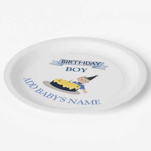 Gepersonaliseerd Birthday Boy Baby Papieren Bordje (Gekanteld)