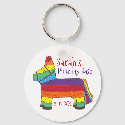 Gepersonaliseerd Birthday Party Favor Rainbow Piña Sleutelhanger (Voorkant)
