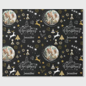 Gepersonaliseerd Black Merry kerstcadeau Cadeaupapier (Vlak)