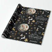 Gepersonaliseerd Black Merry kerstcadeau Cadeaupapier (Uitgerold)