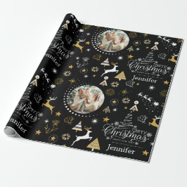Gepersonaliseerd Black Merry kerstcadeau Cadeaupapier
