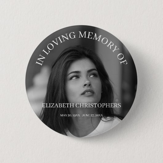 Gepersonaliseerd Black White Photo Funeral Memoria Ronde Button 5,7 Cm (Voorkant)