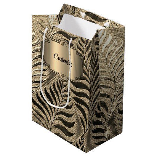 Gepersonaliseerd bladgoud motief medium cadeauzakje (Voorkant Gekanteld)