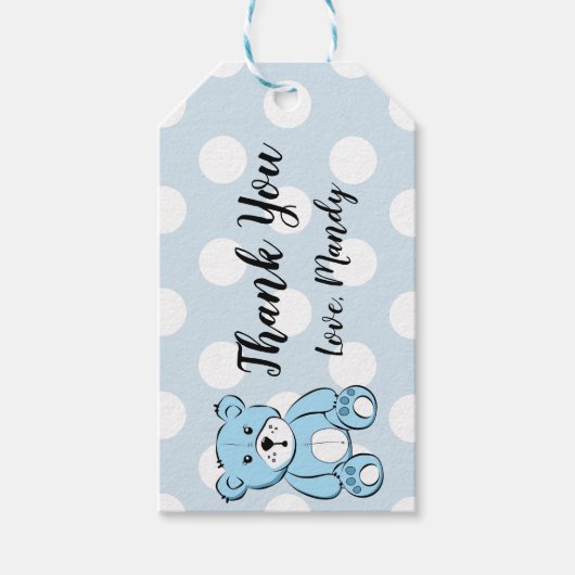 Gepersonaliseerd Blauw Baby shower Dank u Cadeau L Cadeaulabel (Voorkant)