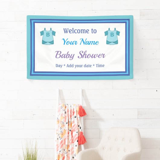 Gepersonaliseerd blauw Baby shower Spandoek (Insitu)
