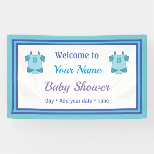 Gepersonaliseerd blauw Baby shower Spandoek (Horizontaal)