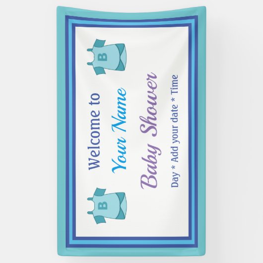 Gepersonaliseerd blauw Baby shower Spandoek (Verticaal)
