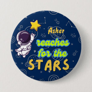 Gepersonaliseerd blauw bereik voor de sterren beve ronde button 7,6 cm