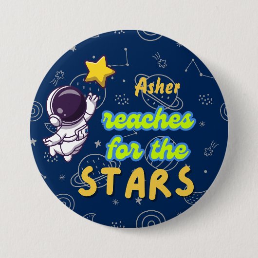 Gepersonaliseerd blauw bereik voor de sterren beve ronde button 7,6 cm (Voorkant)