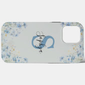 Gepersonaliseerd Blauw Bloem Monogram Case-Mate iPhone Case (Achterkant (horizontaal))