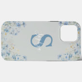Gepersonaliseerd Blauw Bloem Monogram Case-Mate iPhone Case (Achterkant (horizontaal))