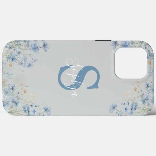 Gepersonaliseerd Blauw Bloem Monogram Case-Mate iPhone Case (Achterkant (horizontaal))